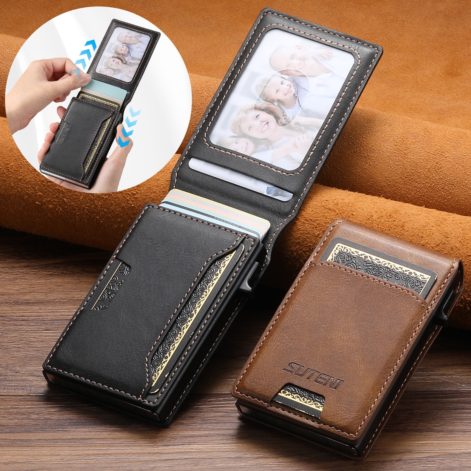 Portefeuille homme a rabat avec fentes pour cartes 2 Portefeuille homme a rabat avec fentes pour cartes, vue de trois quarts