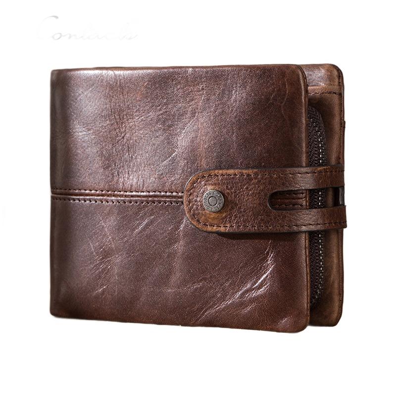 Portefeuille homme court en cuir crazy horse ciré 2 Portefeuille homme court en cuir crazy horse ciré, vue de trois quarts