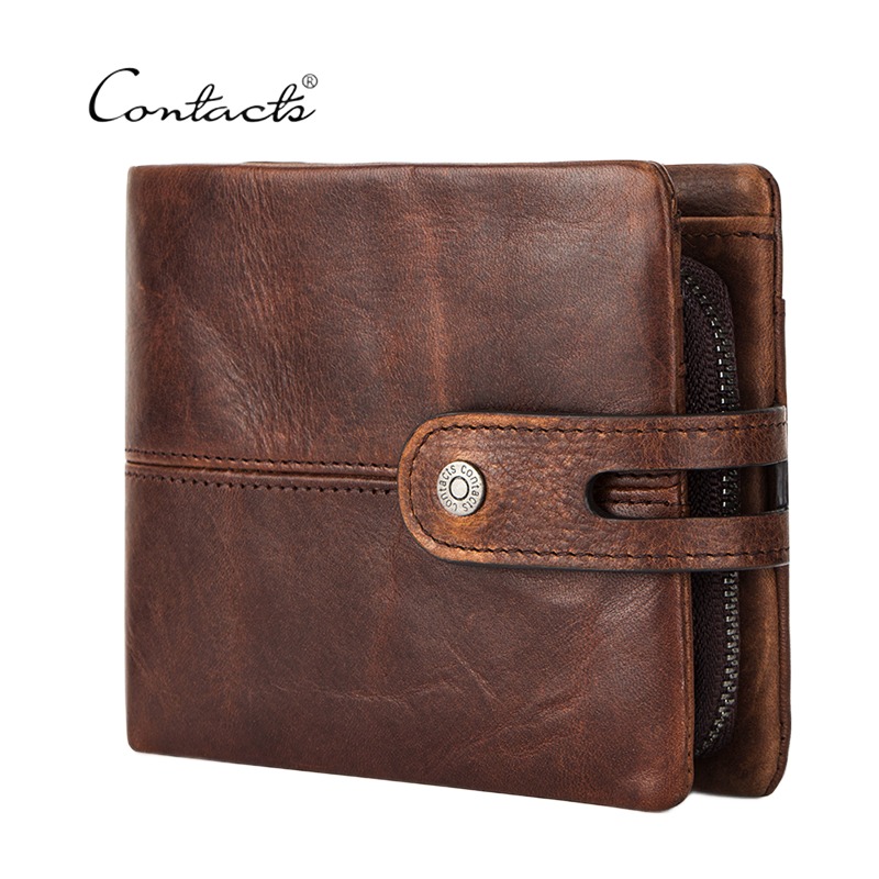 Portefeuille homme court en cuir crazy horse ciré 3 Portefeuille homme court en cuir crazy horse ciré, vue de face