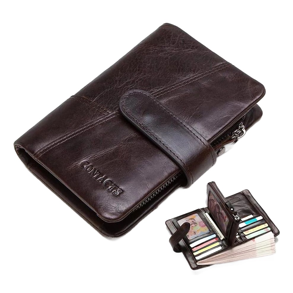 Portefeuille homme court en cuir veritable a deux volets 2 Portefeuille homme court en cuir veritable a deux volets, vue de trois quarts