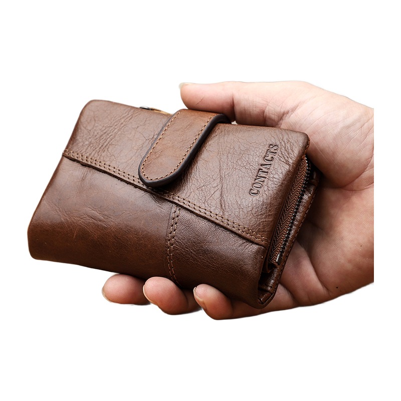 Portefeuille homme court en cuir veritable a deux volets 3 Portefeuille homme court en cuir veritable a deux volets, vue de face