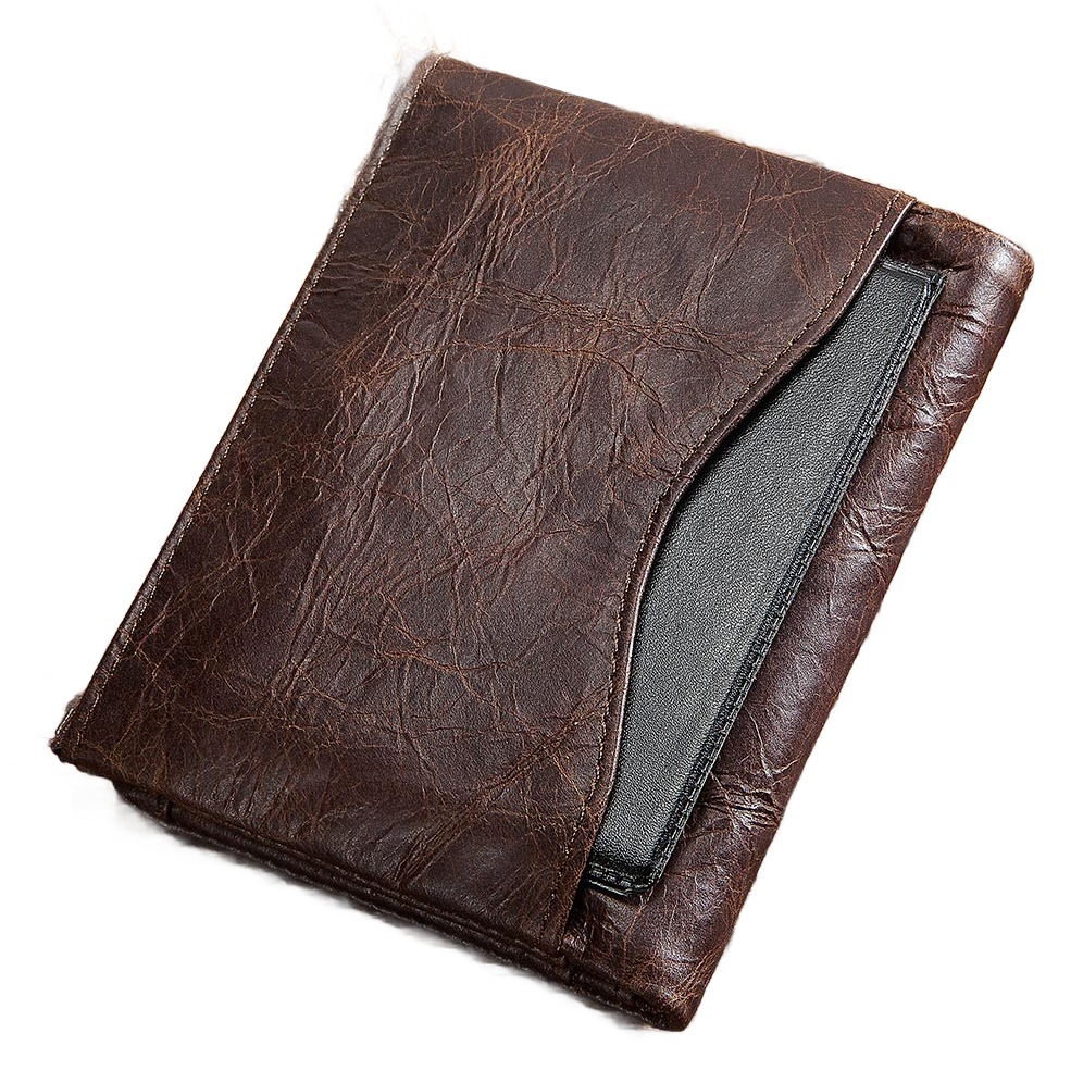 Portefeuille homme court en cuir veritable a poche zippee 2 Portefeuille homme court en cuir veritable a poche zippee, vue de trois quarts