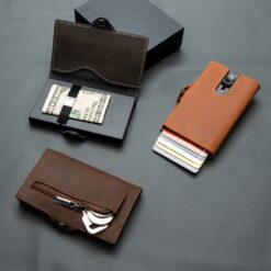 Portefeuille homme cuir et boîtier alu à éjection, blocage RFID, vue principale