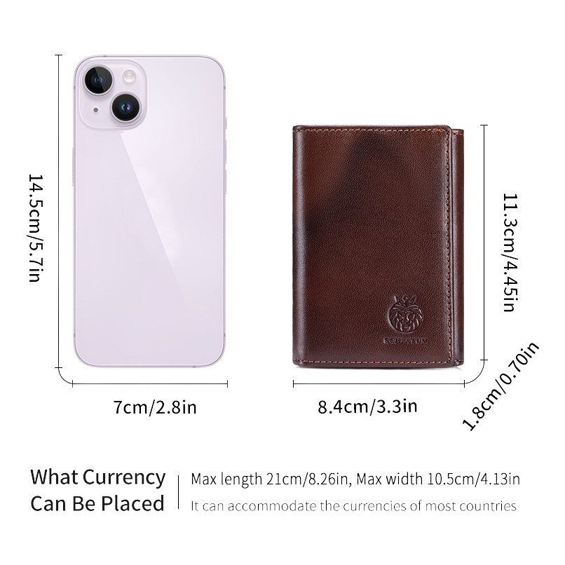Portefeuille homme cuir vintage RFID à trois volets 3 Portefeuille homme cuir vintage RFID à trois volets, vue de face