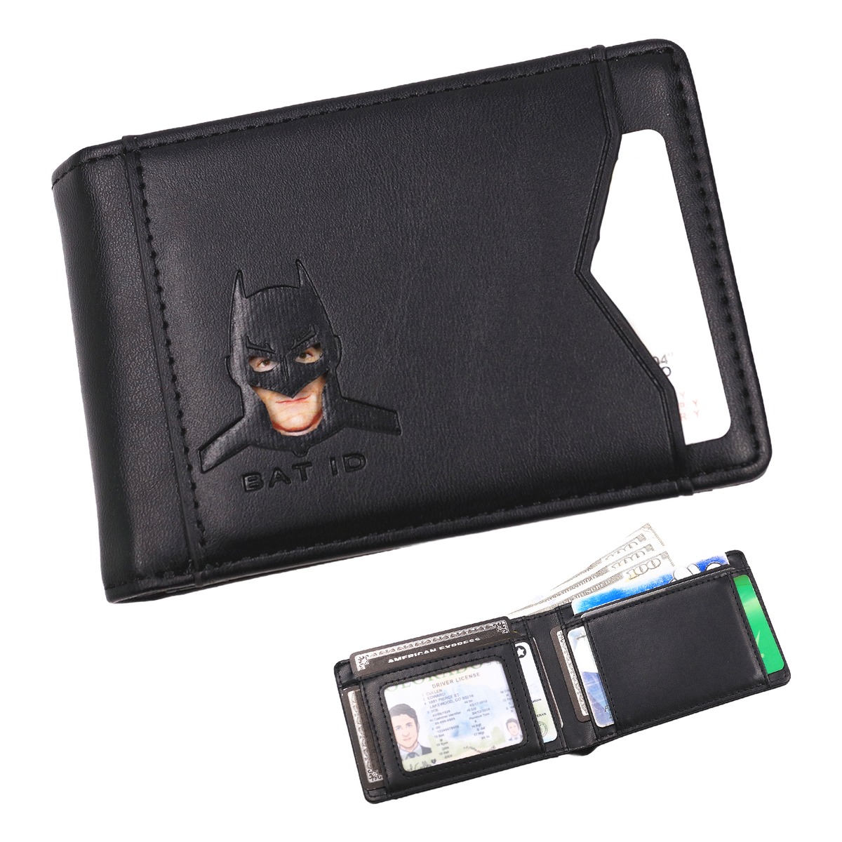 Portefeuille homme deux volets en cuir PU, fenêtre identité 4 Portefeuille homme deux volets en cuir PU, fenêtre identité, detail