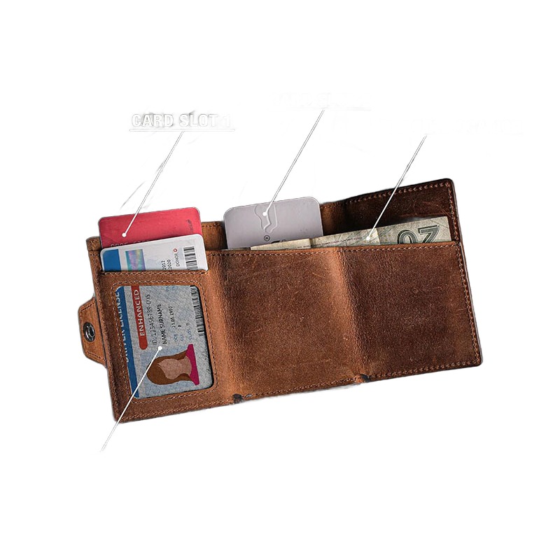 Portefeuille homme en cuir à cartes éjectables et porte-monnaie zippé 2 Portefeuille homme en cuir à cartes éjectables et porte-monnaie zippé, vue de trois quarts