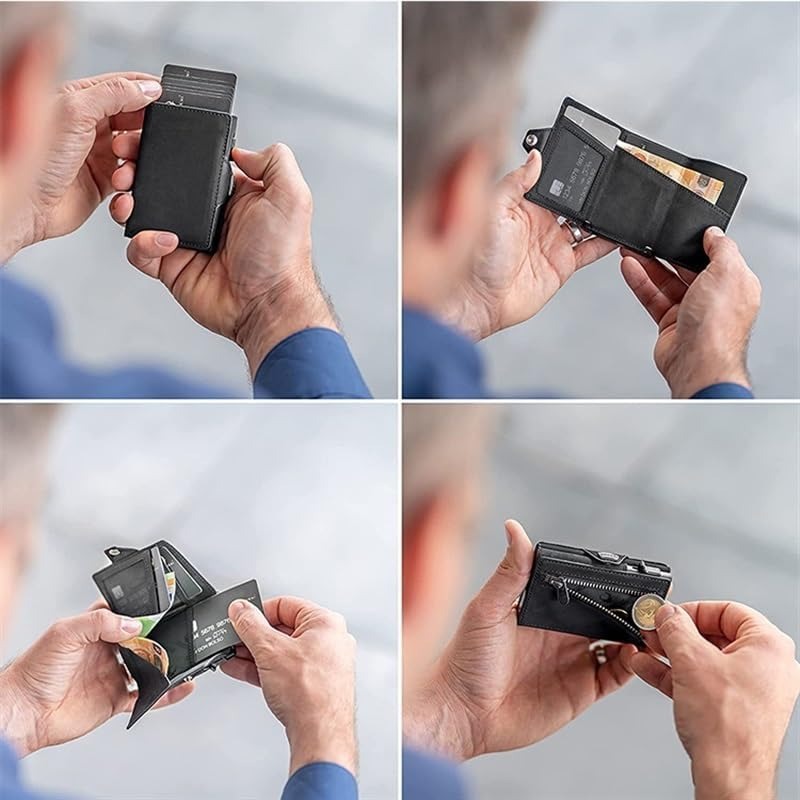 Portefeuille homme en cuir à cartes éjectables et porte-monnaie zippé 5 Portefeuille homme en cuir à cartes éjectables et porte-monnaie zippé, vue arriere