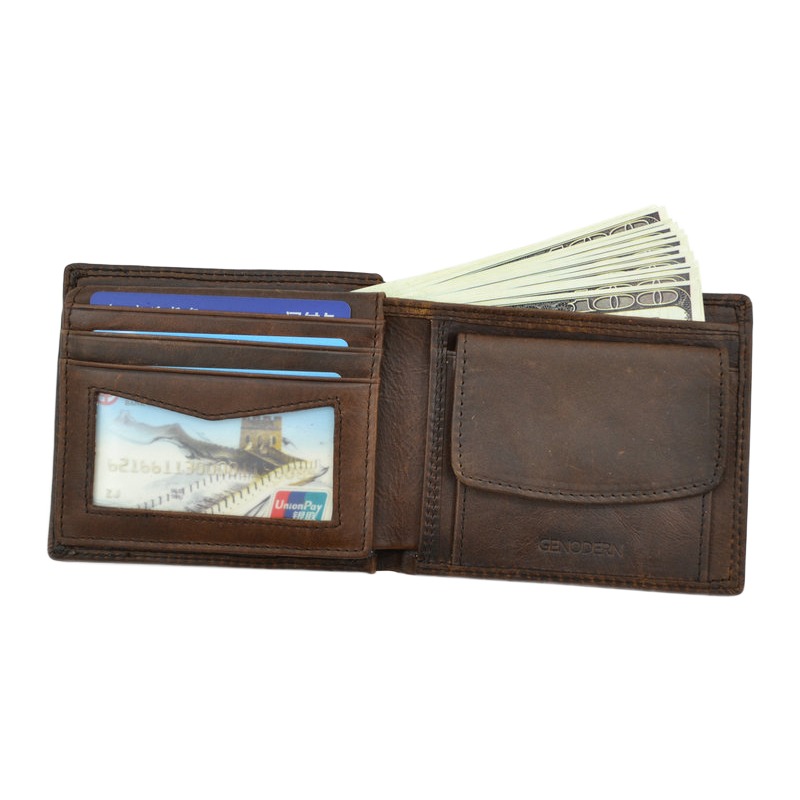 Portefeuille homme en cuir de vache avec porte-monnaie 2 Portefeuille homme en cuir de vache avec porte-monnaie, vue de trois quarts
