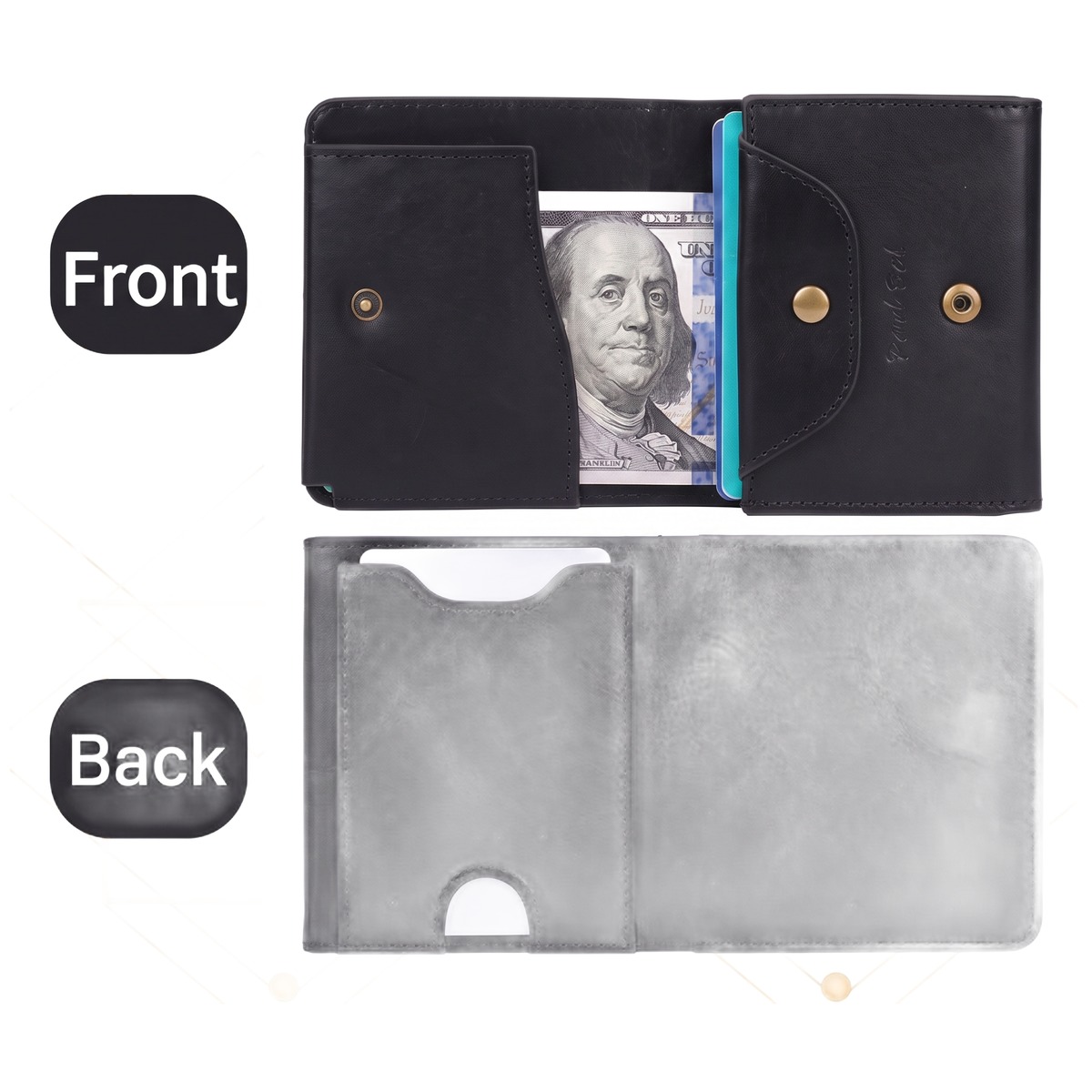 Portefeuille homme en cuir de vache avec porte-monnaie à pression 5 Portefeuille homme en cuir de vache avec porte-monnaie à pression, vue arriere