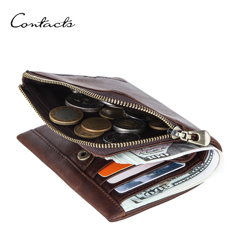 Portefeuille homme en cuir de vache, format court, poche zippée 3 Portefeuille homme en cuir de vache, format court, poche zippée, vue de face