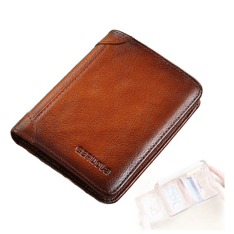 Portefeuille homme en cuir de vache RFID, deux pliages 2 Portefeuille homme en cuir de vache RFID, deux pliages, vue de trois quarts