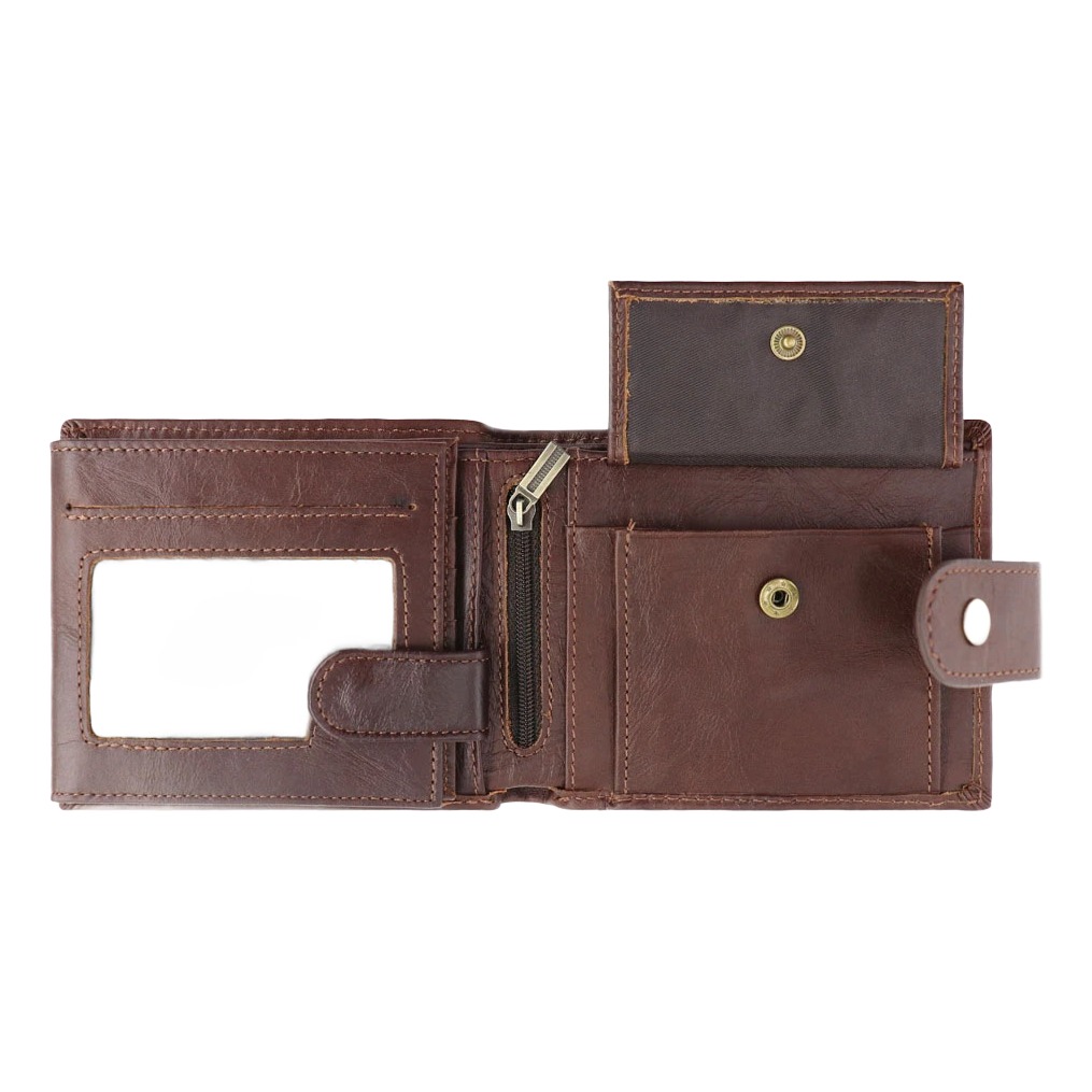Portefeuille homme en cuir de vache vintage, RFID et patte 2 Portefeuille homme en cuir de vache vintage, RFID et patte, vue de trois quarts