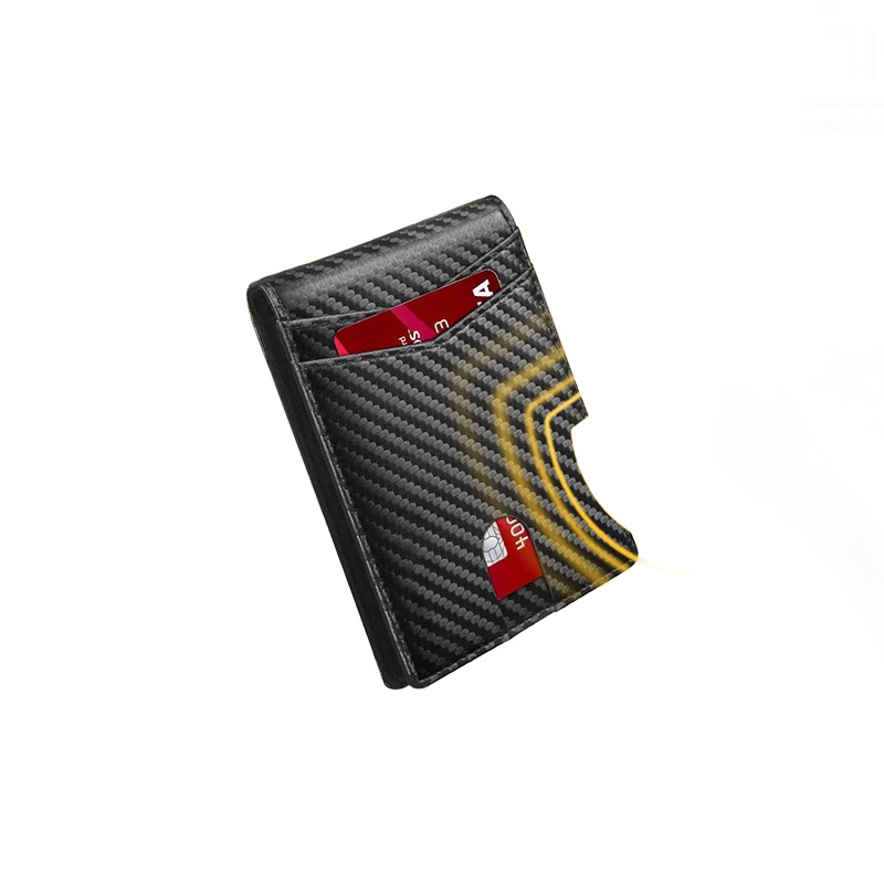Portefeuille homme fin en cuir PU motif carbone, anti-RFID 3 Portefeuille homme fin en cuir PU motif carbone, anti-RFID, vue de face