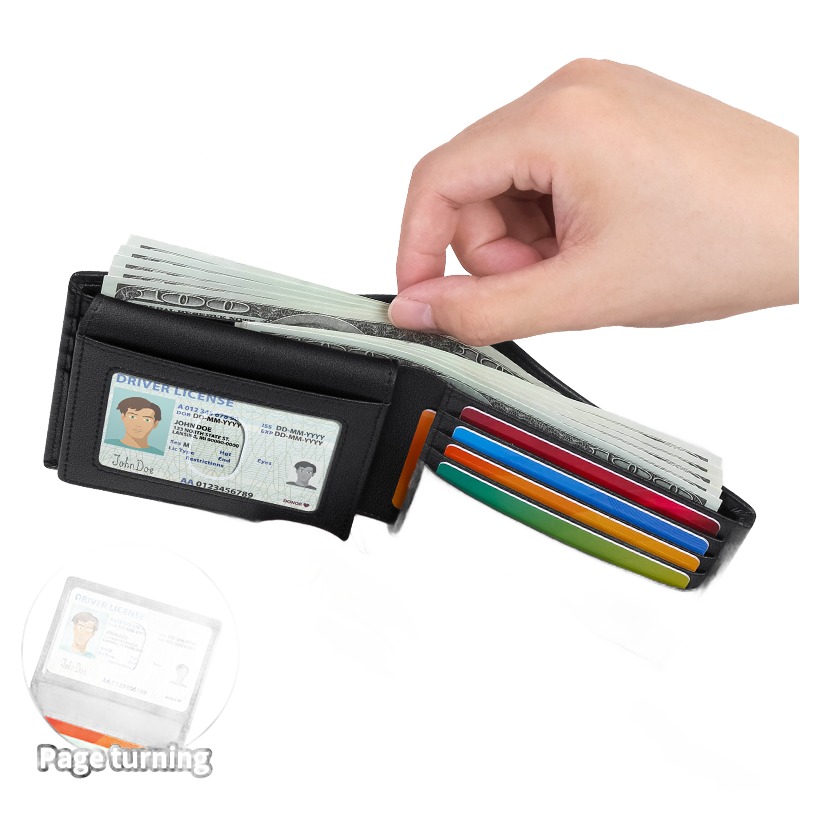 Portefeuille homme grande capacite en cuir veritable 2 Portefeuille homme grande capacite en cuir veritable, vue de trois quarts