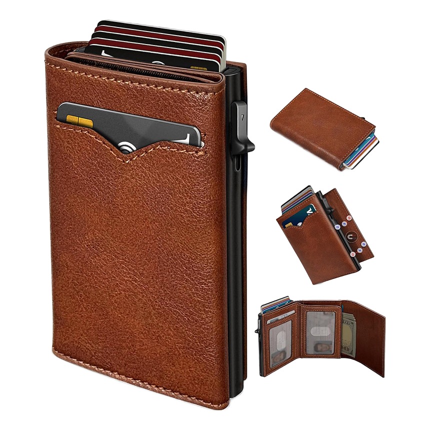 Portefeuille homme porte-cartes à éjection en cuir PU, RFID 1 Portefeuille homme porte-cartes à éjection en cuir PU, RFID, vue principale