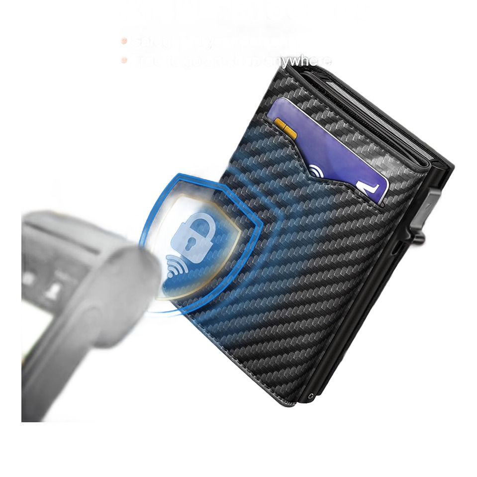 Portefeuille homme porte-cartes à éjection en cuir PU, RFID 3 Portefeuille homme porte-cartes à éjection en cuir PU, RFID, vue de face