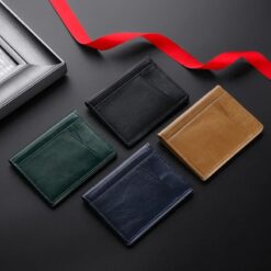 Portefeuille homme porte cartes en cuir de vache, ultra fin, vue de trois quarts