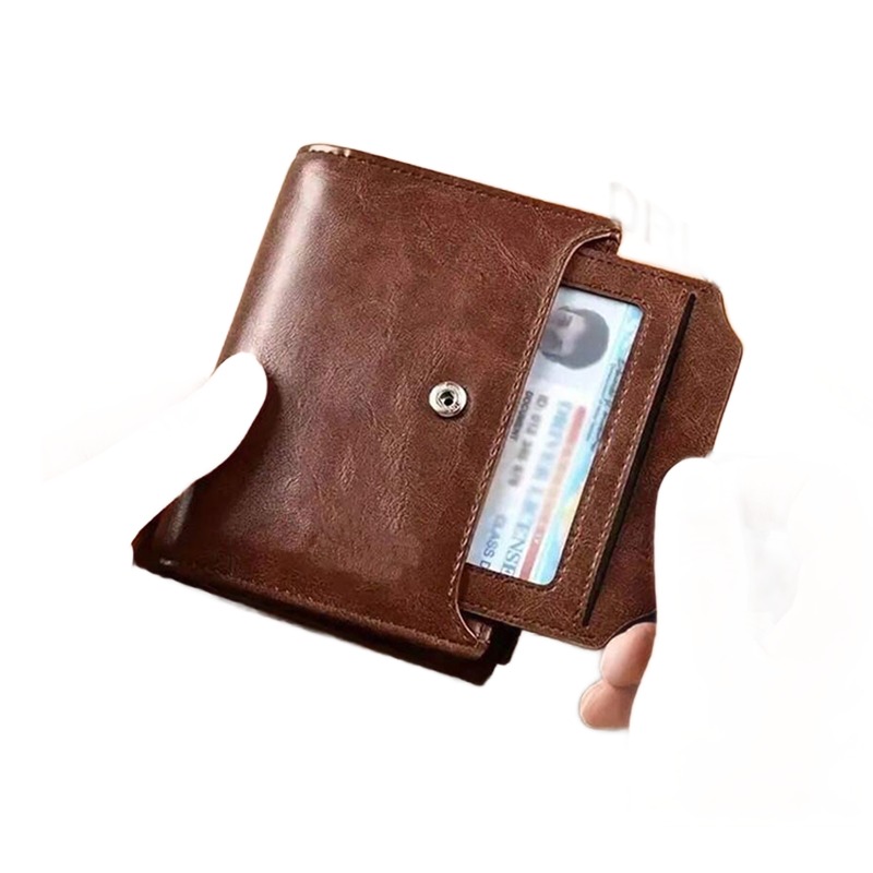 Portefeuille homme RFID zippé en simili cuir, patte et fenêtre 2 Portefeuille homme RFID zippé en simili cuir, patte et fenêtre, vue de trois quarts