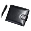 Portefeuille homme trois volets en cuir de vache noir, poche à monnaie, vue principale