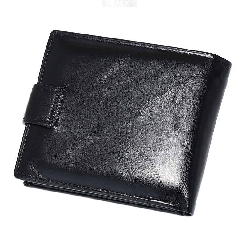 Portefeuille homme trois volets en cuir de vache noir, poche à monnaie 3 Portefeuille homme trois volets en cuir de vache noir, poche à monnaie, vue de face