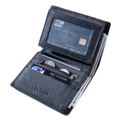 Portefeuille homme vertical en cuir de vache, zip intégral, vue de trois quarts