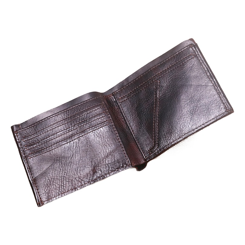 Portefeuille homme vintage en cuir veritable deux volets 3 Portefeuille homme vintage en cuir veritable deux volets, vue de face