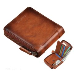 Portefeuille homme zippé en cuir véritable, vue principale