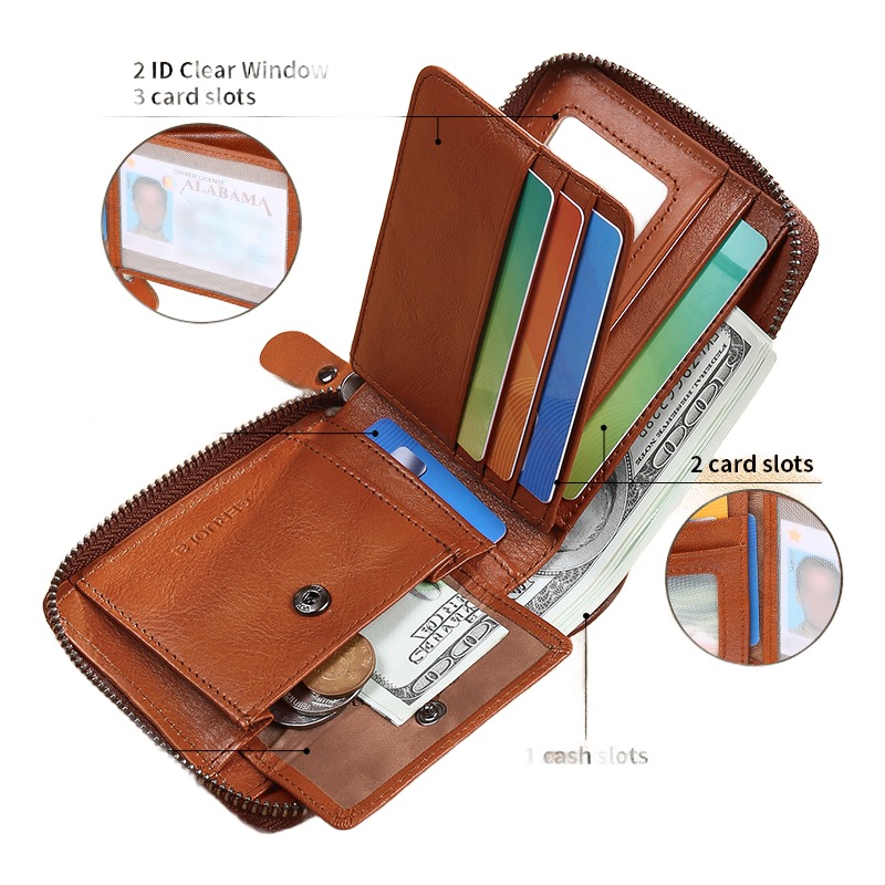 Portefeuille homme zippé en cuir véritable 2 Portefeuille homme zippé en cuir véritable, vue de trois quarts