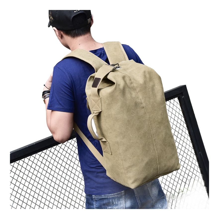 Sac de voyage homme en toile, sac marin porté au dos 6 Sac de voyage homme en toile, sac marin porté au dos, vue de profil