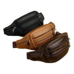 Sacoche banane homme en cuir de vache à poches zippées, vue principale