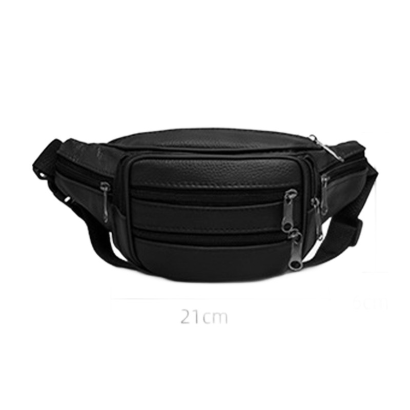 Sacoche banane homme en cuir de vache à poches zippées 4 Sacoche banane homme en cuir de vache à poches zippées, detail