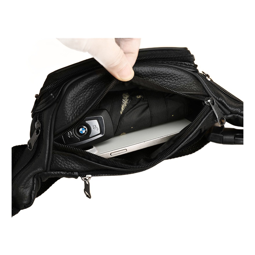 Sacoche banane homme en cuir de vache à poches zippées 5 Sacoche banane homme en cuir de vache à poches zippées, vue arriere