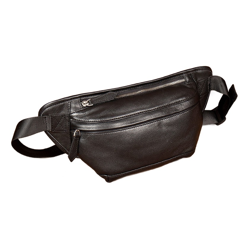 Sacoche banane homme en cuir de vache noir 1 Sacoche banane homme en cuir de vache noir, vue principale