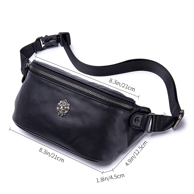 Sacoche banane homme en cuir véritable, style urbain 3 Sacoche banane homme en cuir veritable, style urbain, vue de face
