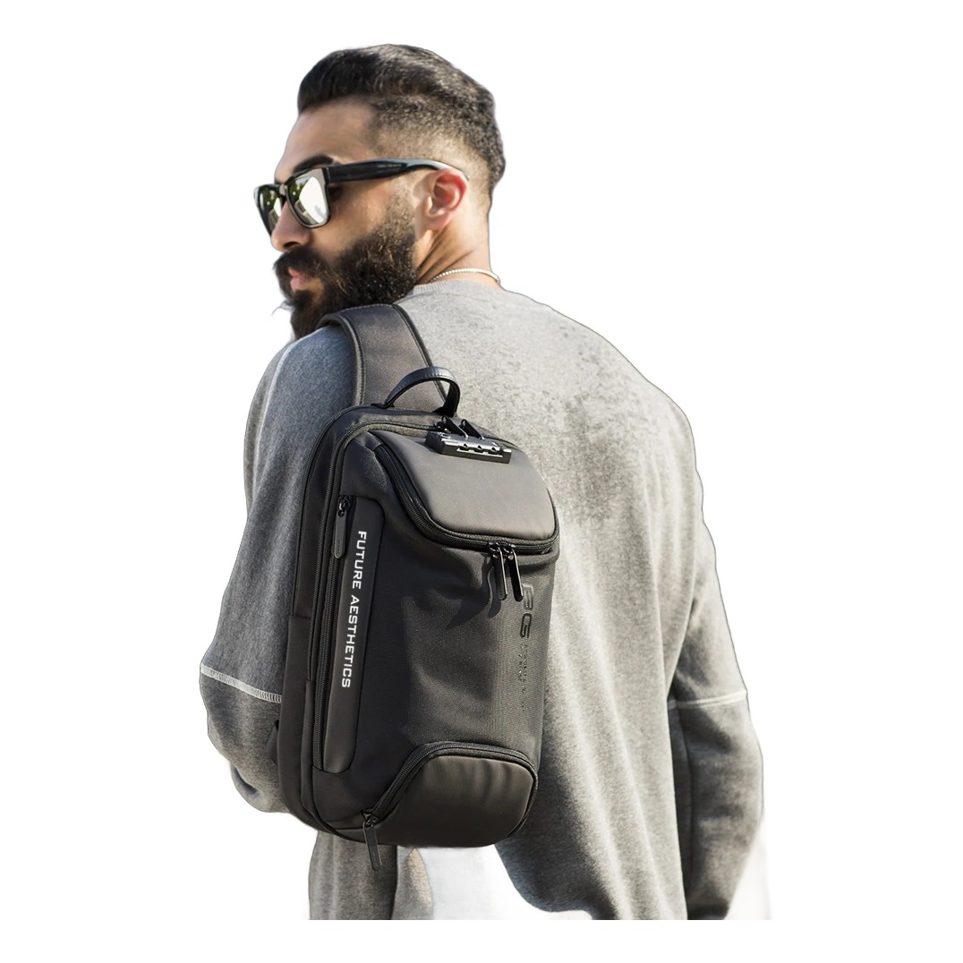 Sacoche bandouliere homme antivol avec port USB 2 Sacoche bandouliere homme antivol avec port USB, vue de trois quarts