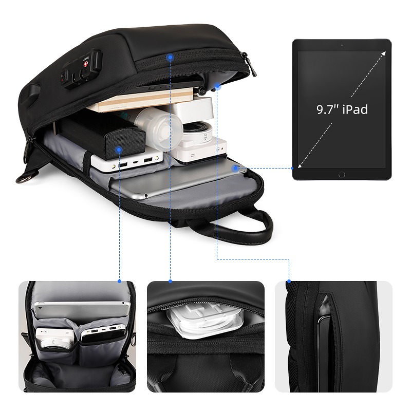 Sacoche bandoulière homme avec port USB et cadenas TSA 6 Sacoche bandoulière homme avec port USB et cadenas TSA, vue de profil