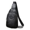 Sacoche bandoulière homme en cuir grainé façon croco, vue principale