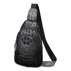 Sacoche bandoulière homme en cuir grainé façon croco, vue principale