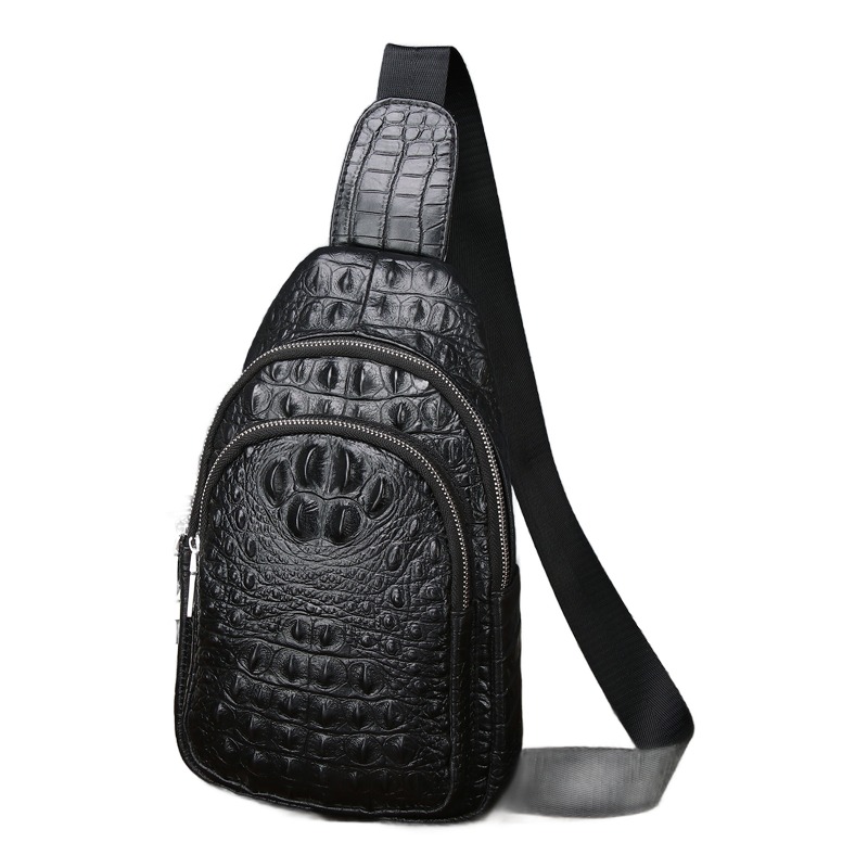 Sacoche bandoulière homme en cuir grainé façon croco 1 Sacoche bandoulière homme en cuir grainé façon croco, vue principale