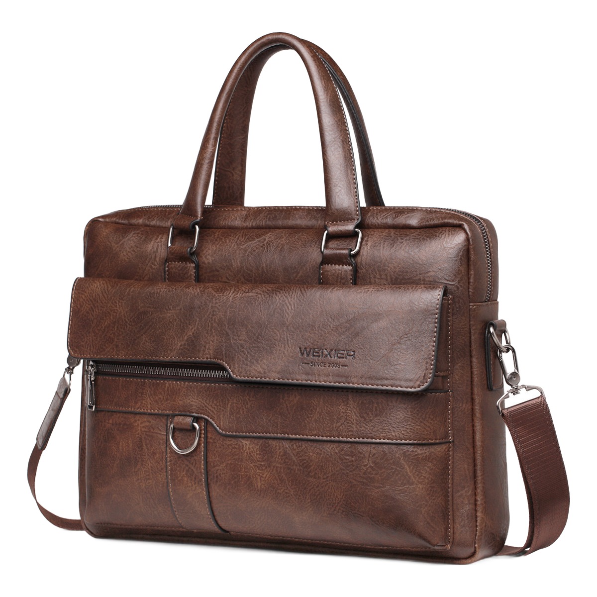 Sacoche bandoulière homme porte-documents en cuir PU brun 1 Sacoche bandoulière homme porte-documents en cuir PU brun, vue principale