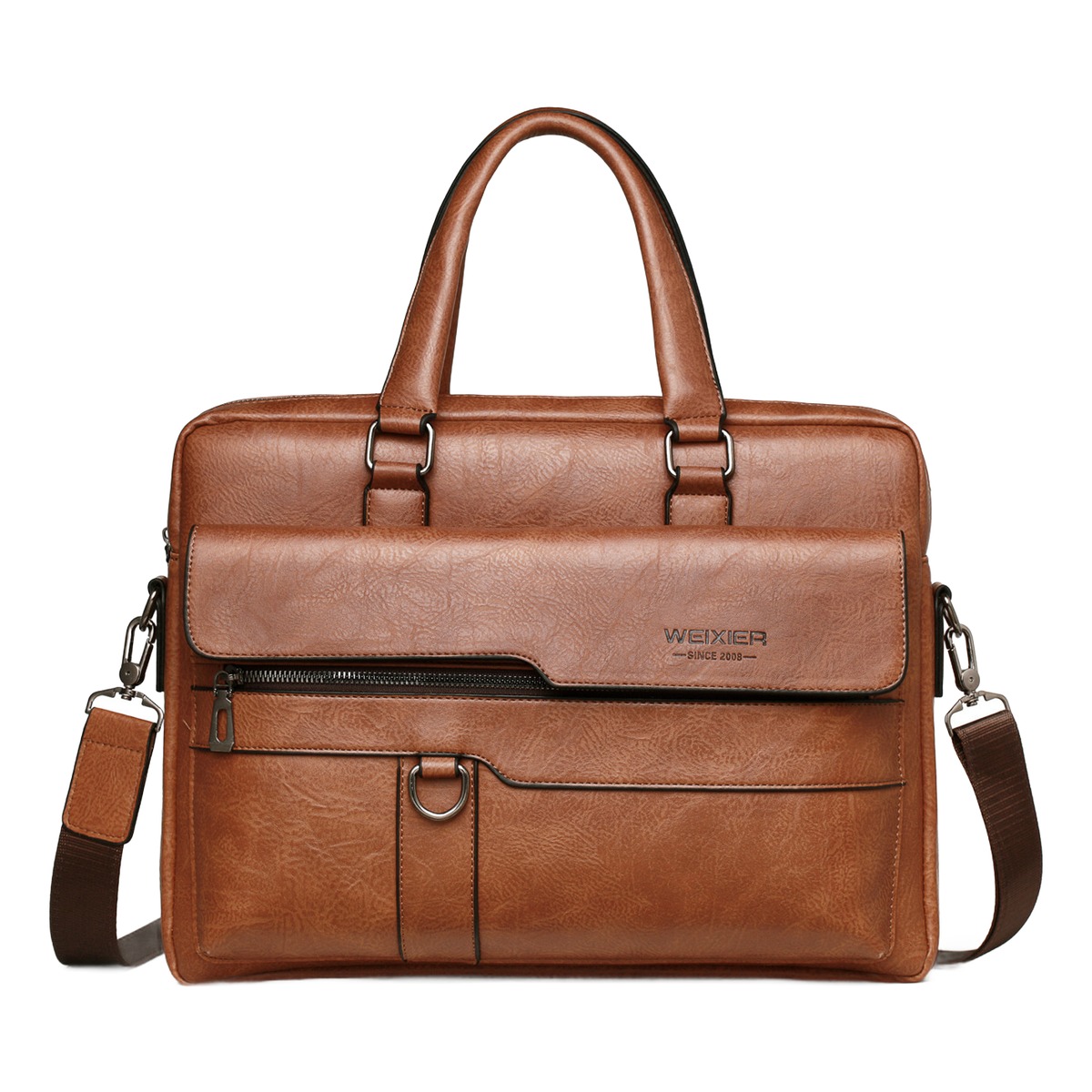 Sacoche bandoulière homme porte-documents en cuir PU brun 2 Sacoche bandoulière homme porte-documents en cuir PU brun, vue de trois quarts