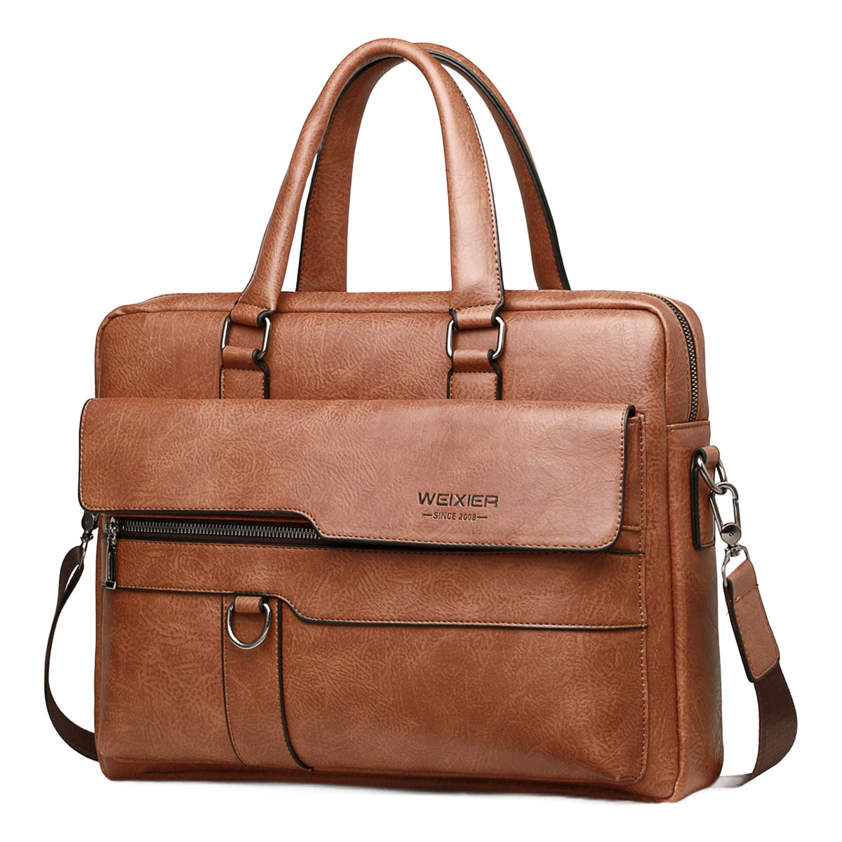 Sacoche bandoulière homme porte-documents en cuir PU brun 3 Sacoche bandoulière homme porte-documents en cuir PU brun, vue de face