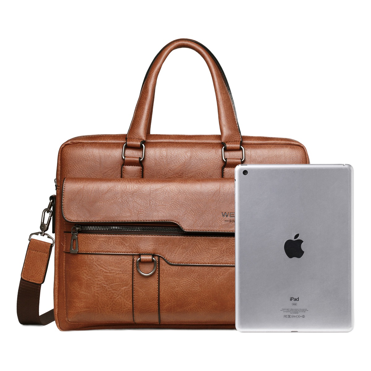 Sacoche bandoulière homme porte-documents en cuir PU brun 6 Sacoche bandoulière homme porte-documents en cuir PU brun, vue de profil