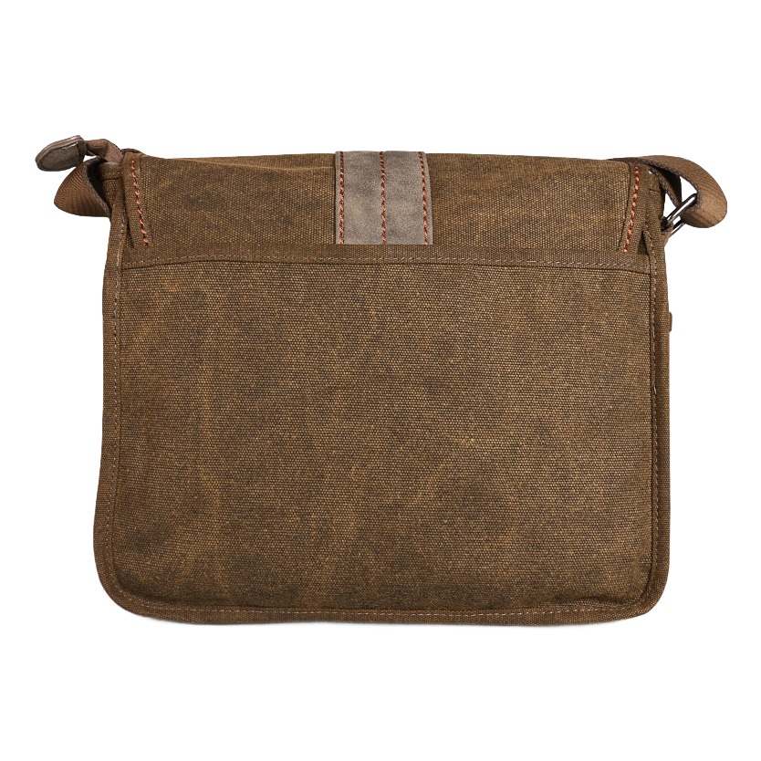 Sacoche bandoulière homme rétro en toile épaisse, marron 2 Sacoche bandoulière homme rétro en toile épaisse, marron, vue de trois quarts