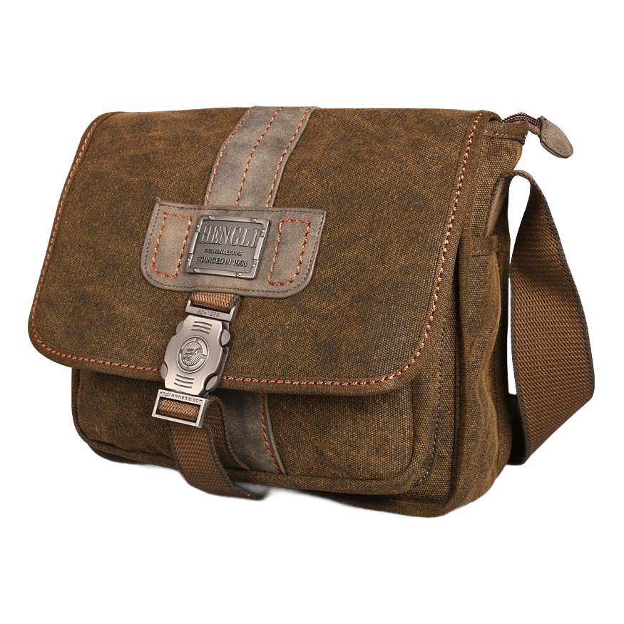Sacoche bandoulière homme rétro en toile épaisse, marron 5 Sacoche bandoulière homme rétro en toile épaisse, marron, vue arriere