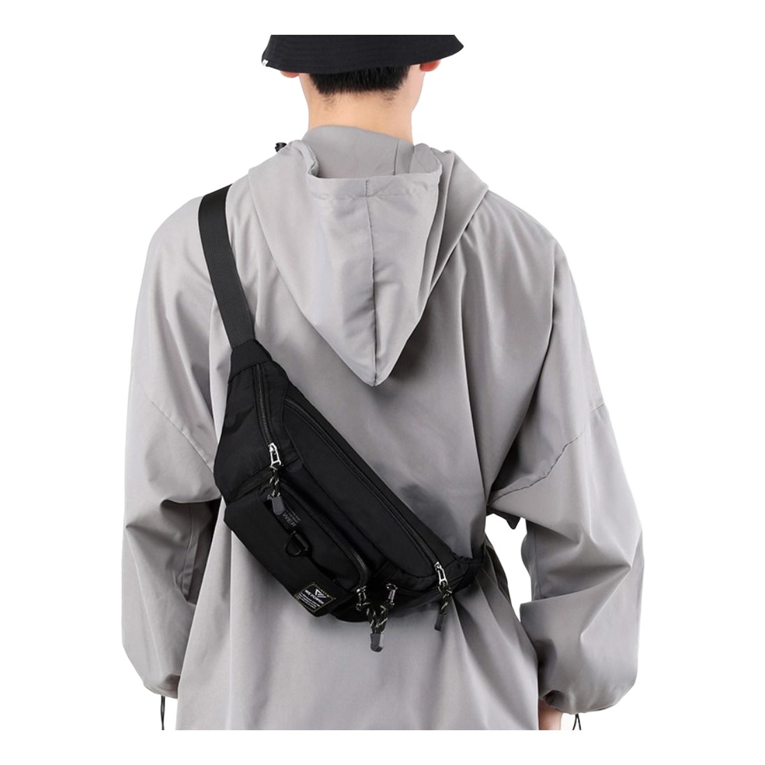 Sacoche ceinture homme en nylon à plusieurs poches antivol 2 Sacoche ceinture homme en nylon à plusieurs poches antivol, vue de trois quarts