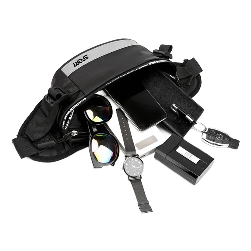 Sacoche ceinture homme en nylon, poche dissimulée 2 Sacoche ceinture homme en nylon, poche dissimulée, vue de trois quarts