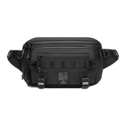 Sacoche ceinture homme étanche à rabat et poches internes, vue de trois quarts