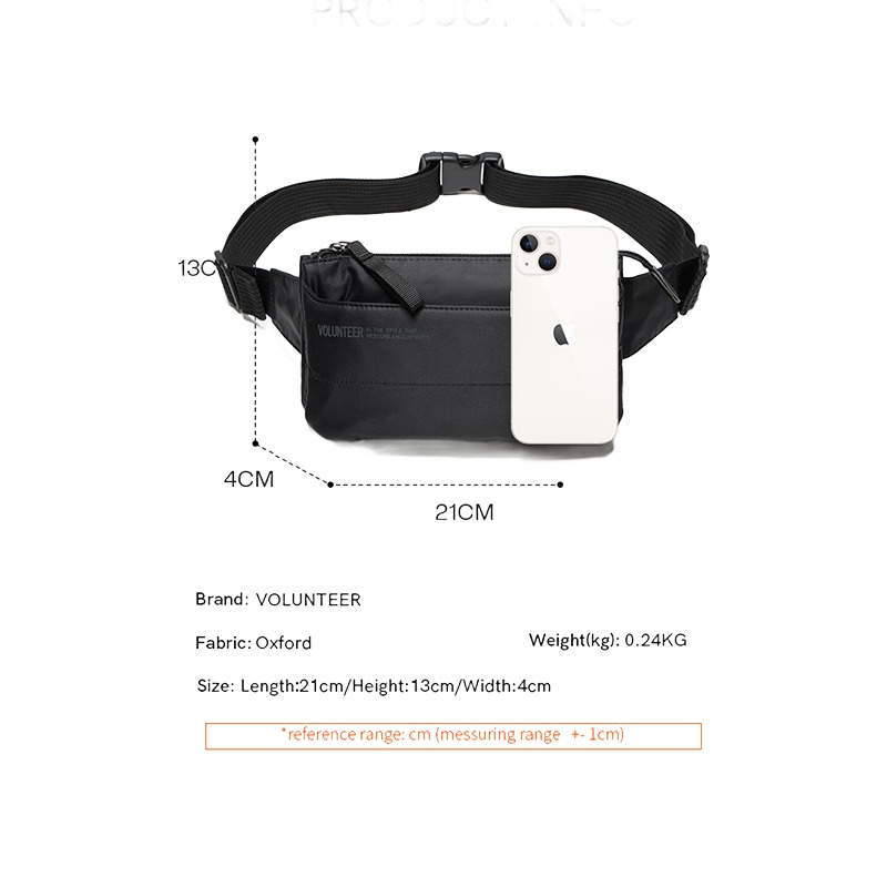 Sacoche ceinture homme légère, 23 cm, noir, vert ou gris 3 Sacoche ceinture homme légère, 23 cm, noir, vert ou gris, vue de face