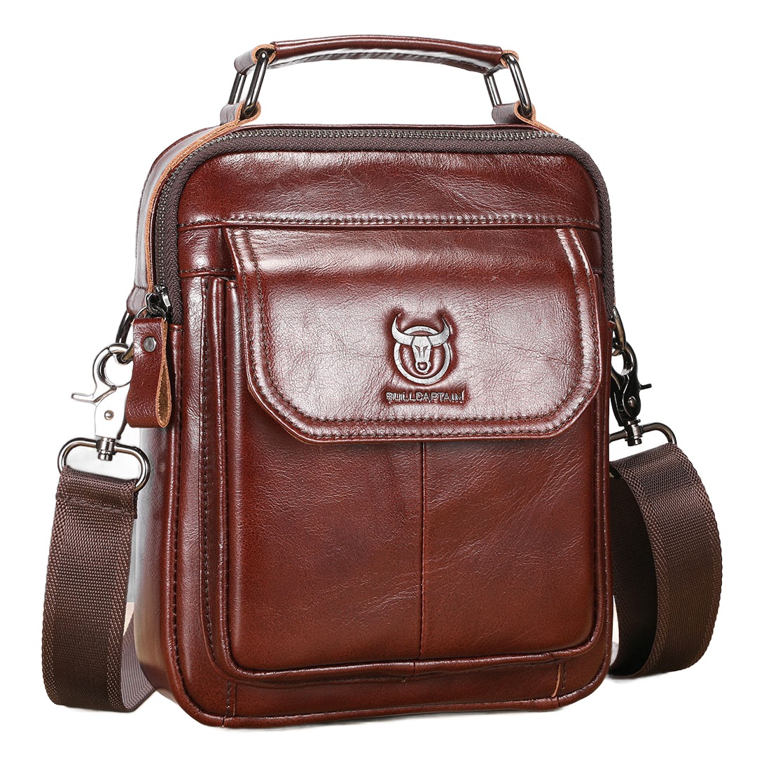Sacoche homme cuir à rabat, doublure cuir, format compact 3 Sacoche homme cuir à rabat, doublure cuir, format compact, vue de face